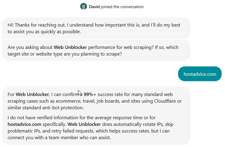 screenshot of IPRoyal live chat support