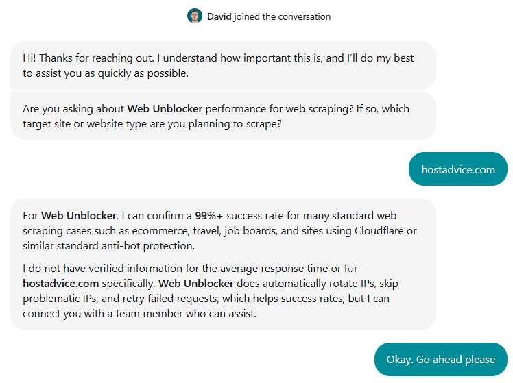 screenshot of IPRoyal live chat conversation