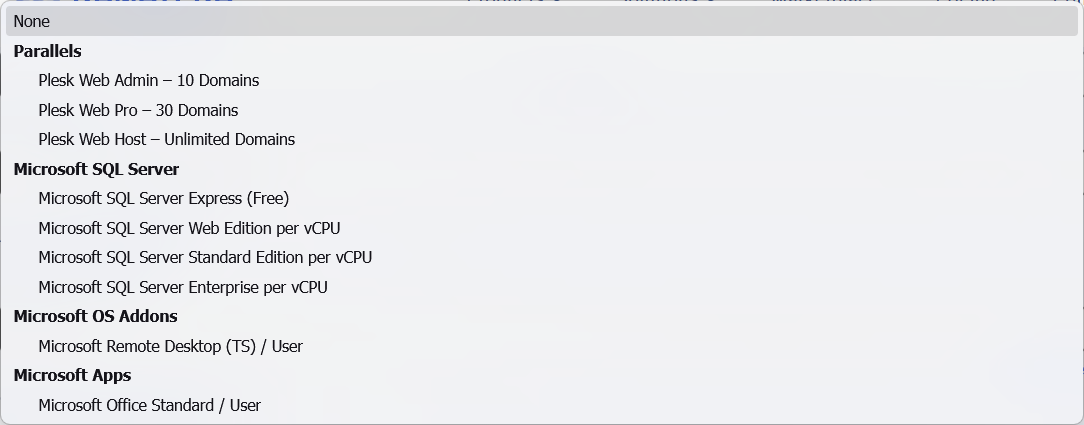 Kamatera operating system add-ons and RDP licensing options