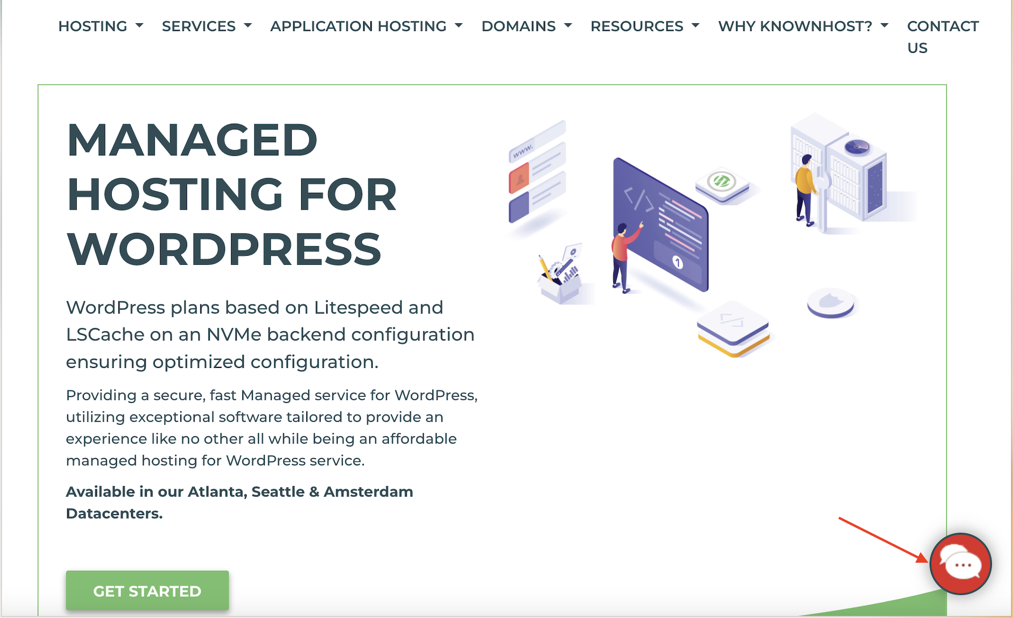 screenshot of Knownhost Live chat button