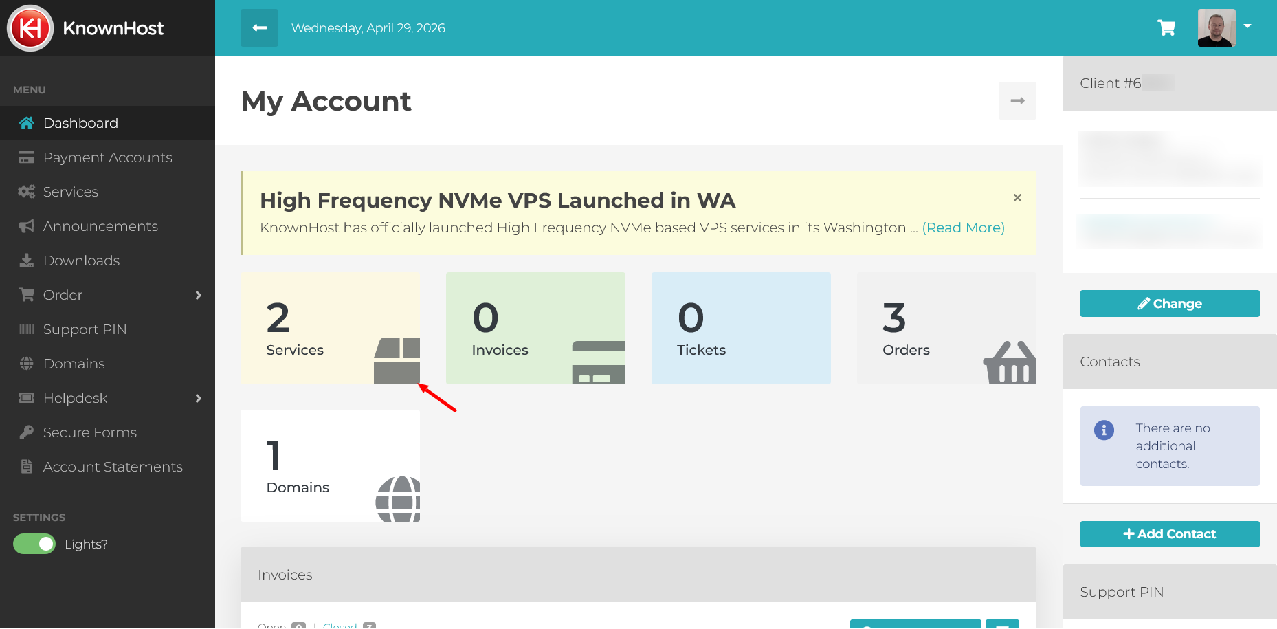 screenshot of Knownhost Dashboard