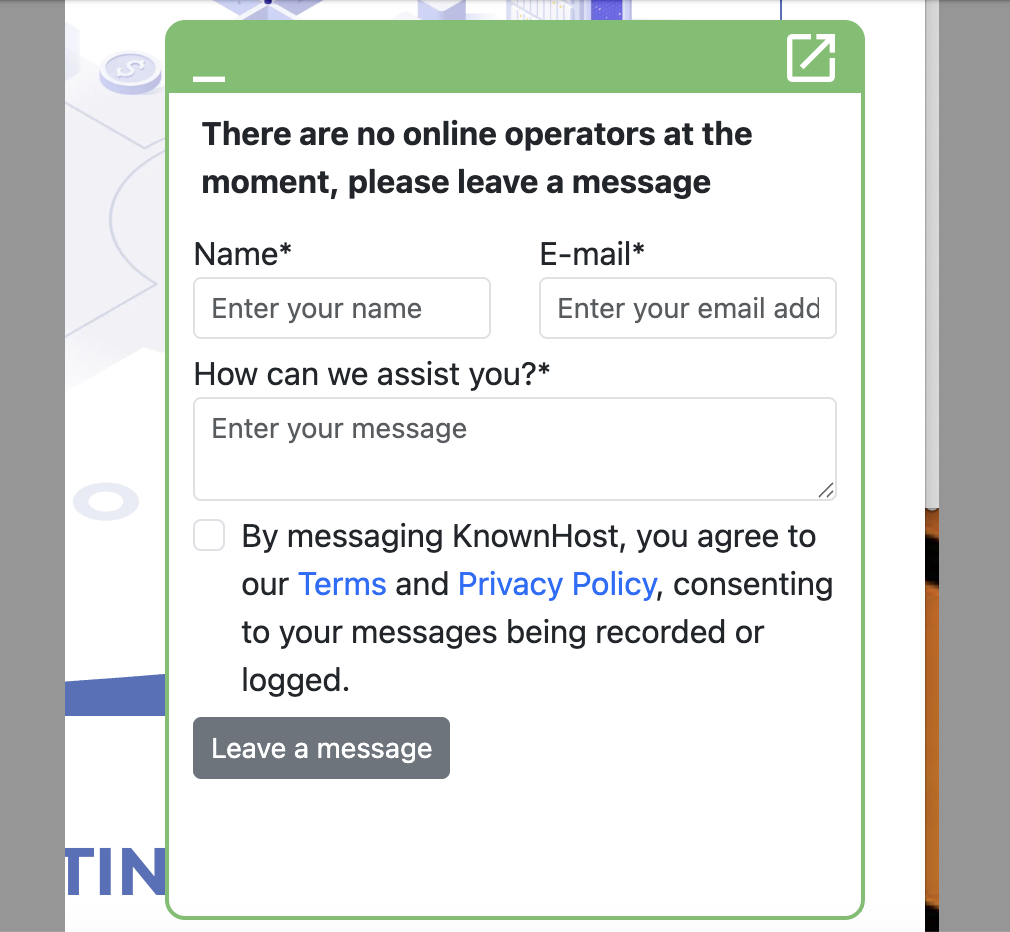 screenshot of Knownhost Live chat form