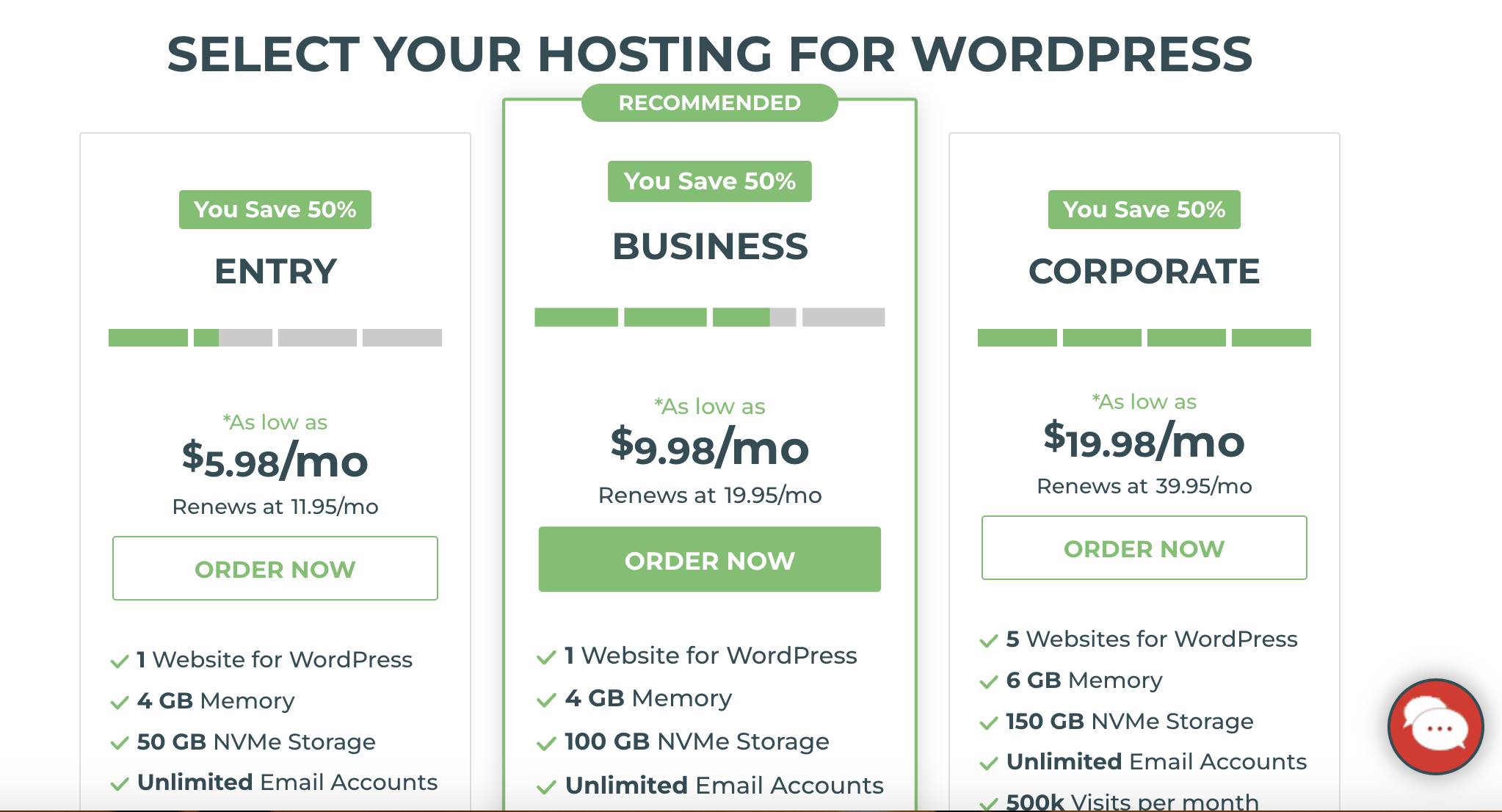 screenshot of Knownhost Managed WordPress hosting plans