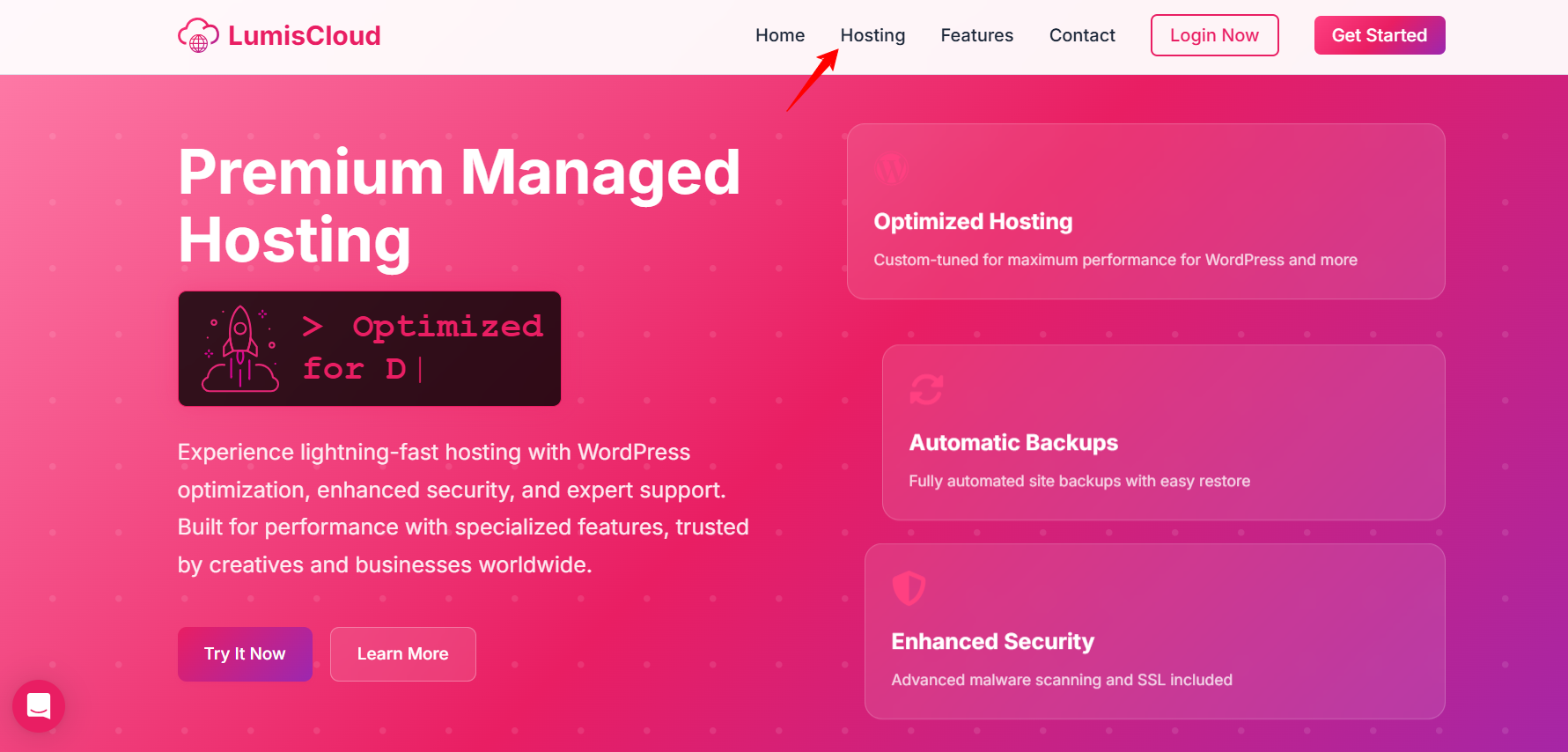 Screenshot der LumisCloud-Homepage