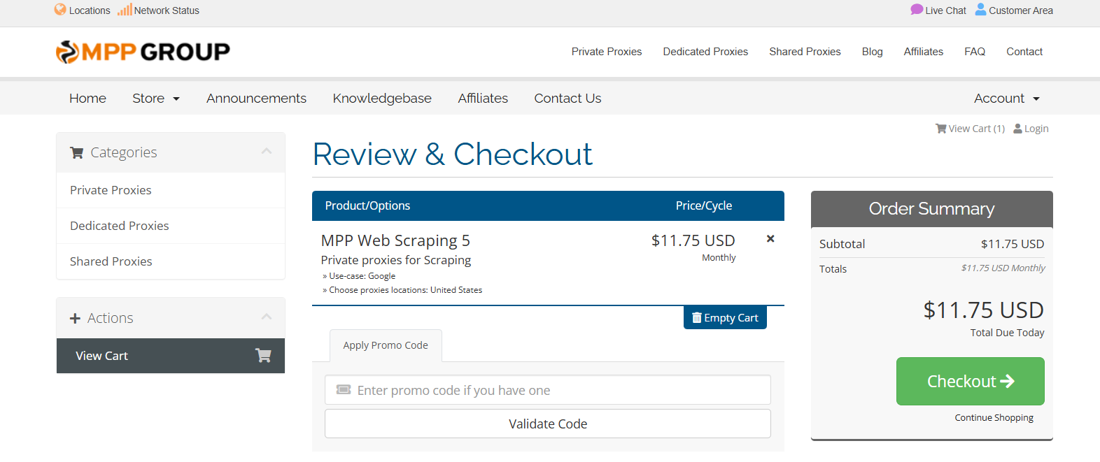 screenshot of MyPrivateProxy Checkout