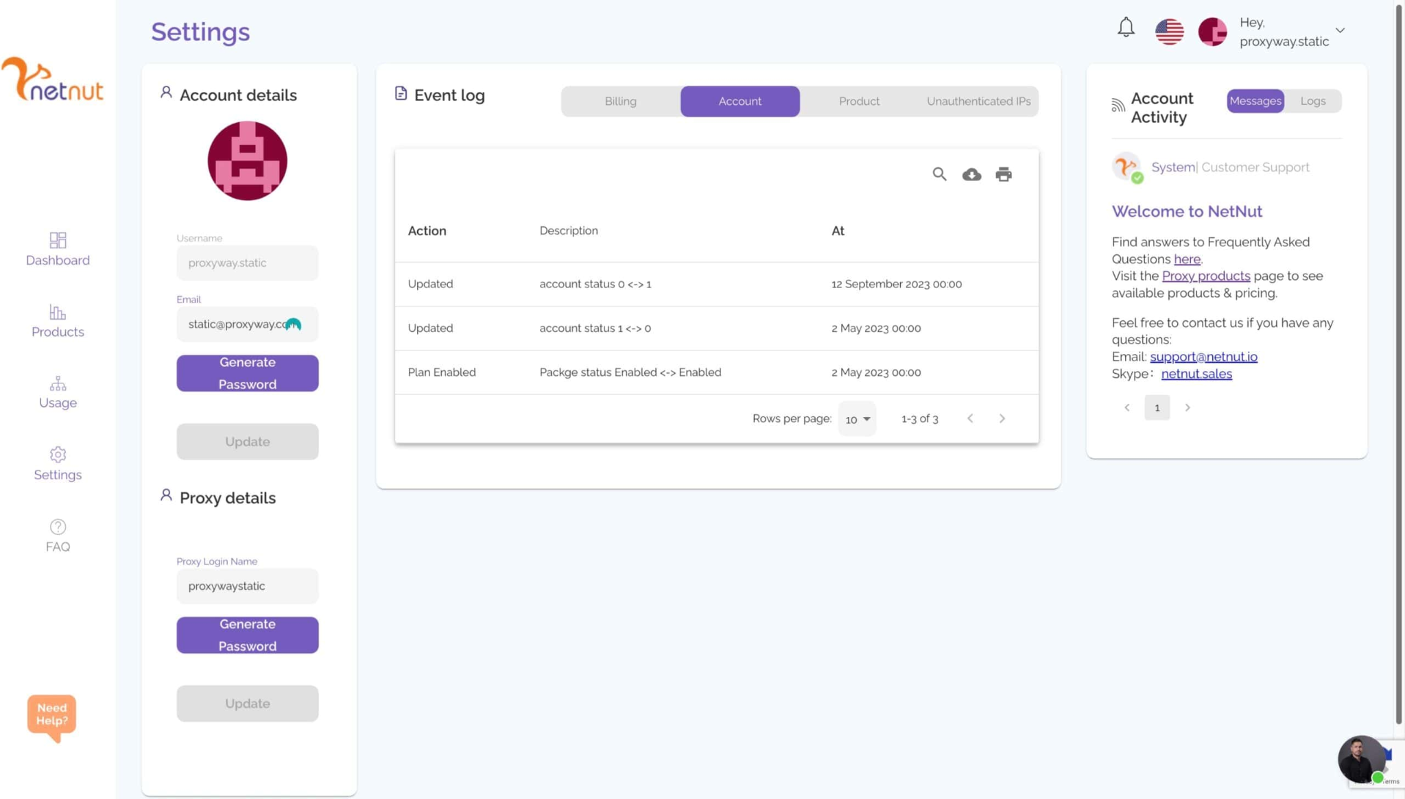 screenshot of Account Details