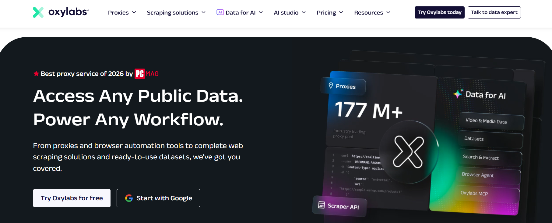 screenshot of Oxylabs website