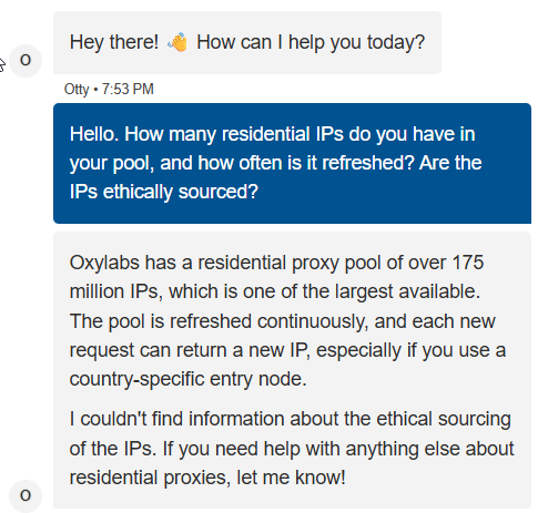 screenshot of AI Livechat conversation
