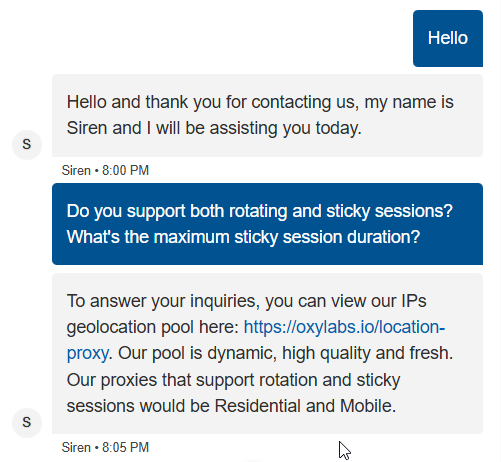screenshot of Livechat conversation