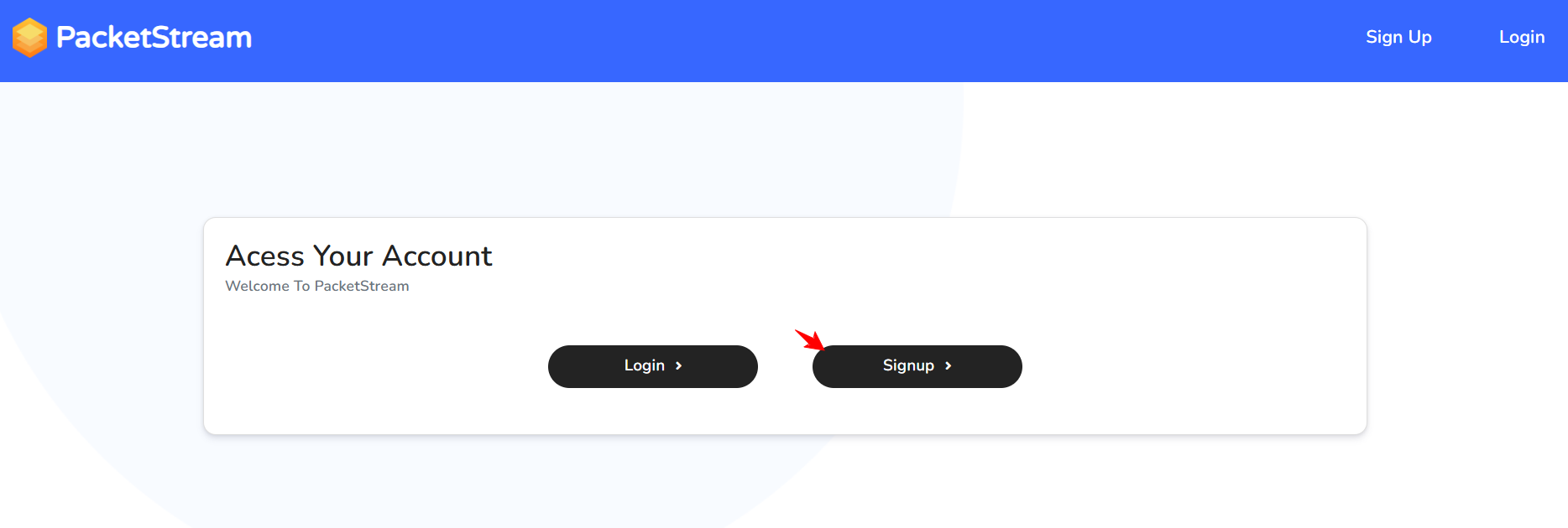 screenshot of PacketStream Sign Up button