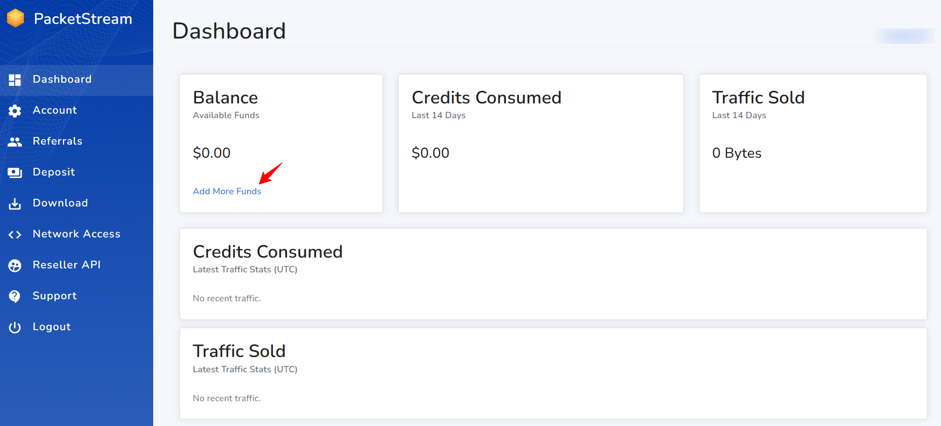 screenshot of Add More Funds button