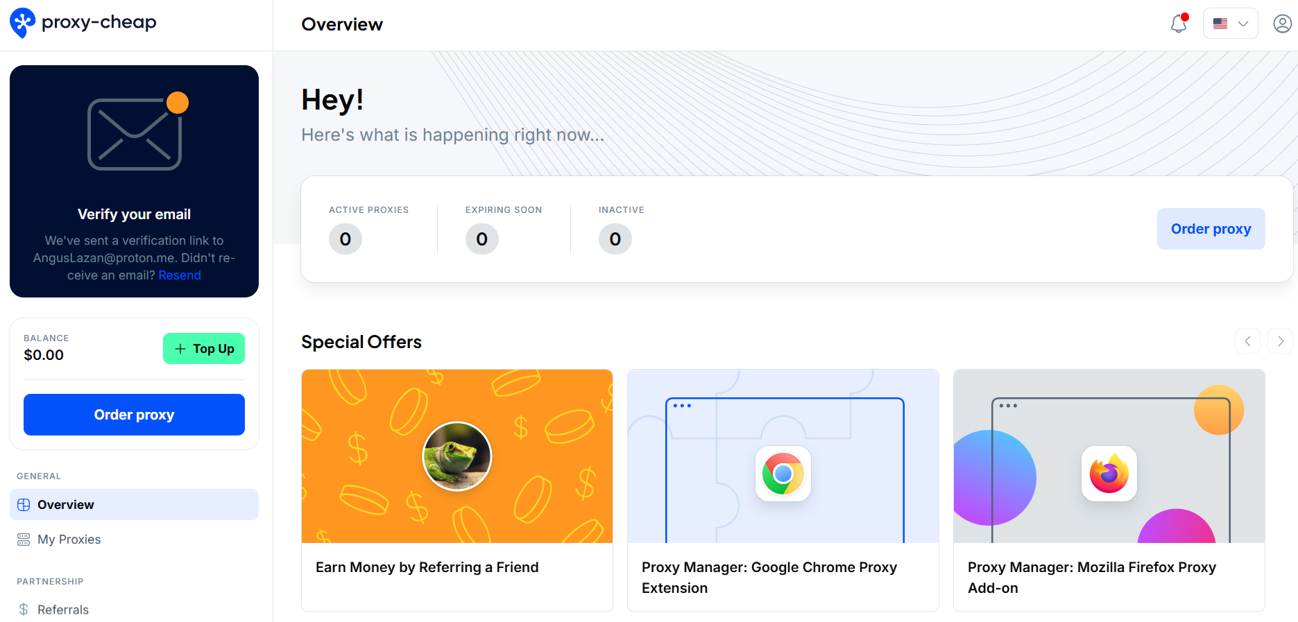 screenshot of Proxy-Cheap dashboard