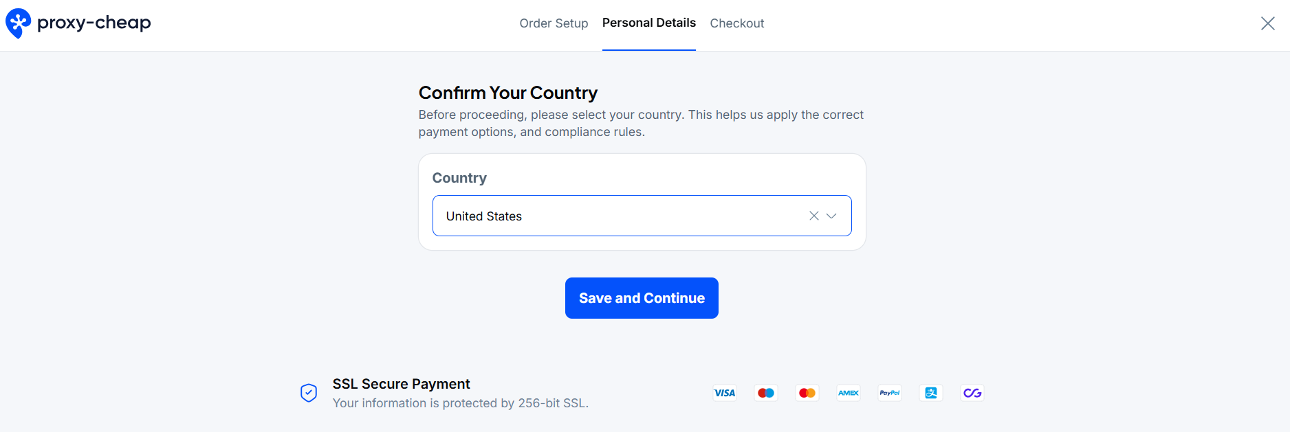 screenshot of Proxy-Cheap Country confirmation