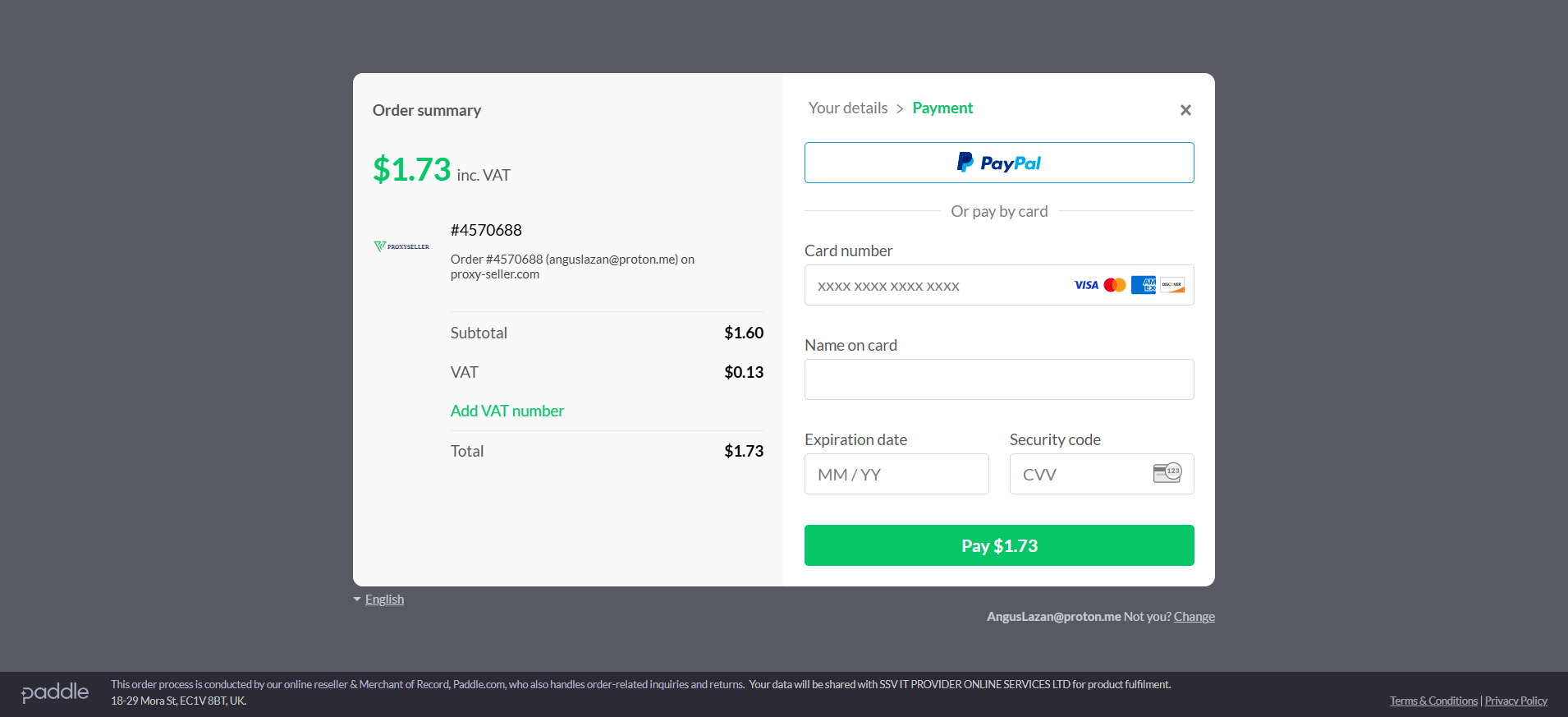 screenshot of Proxy-Seller Payment methods