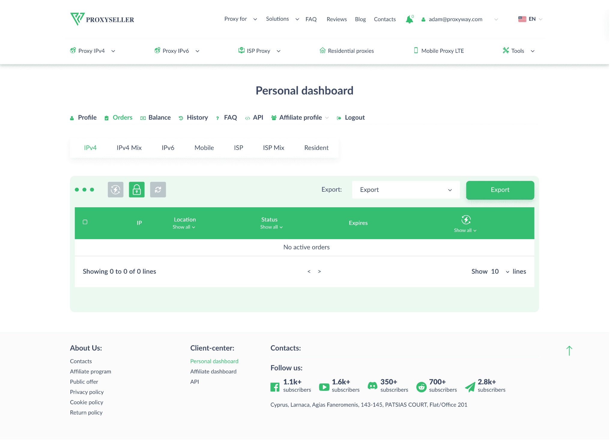 screenshot of Proxy-Seller dashboard