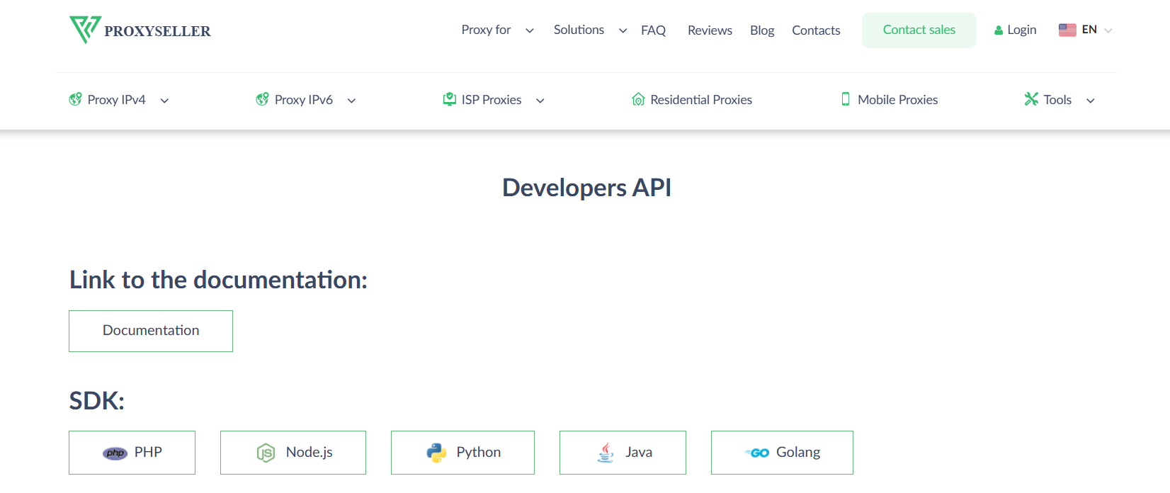 screenshot of Proxy-Seller Developers API