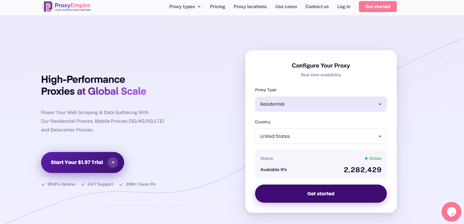 screenshot of ProxyEmpire homepage