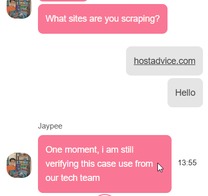screenshot of ProxyEmpire Live chat conversation