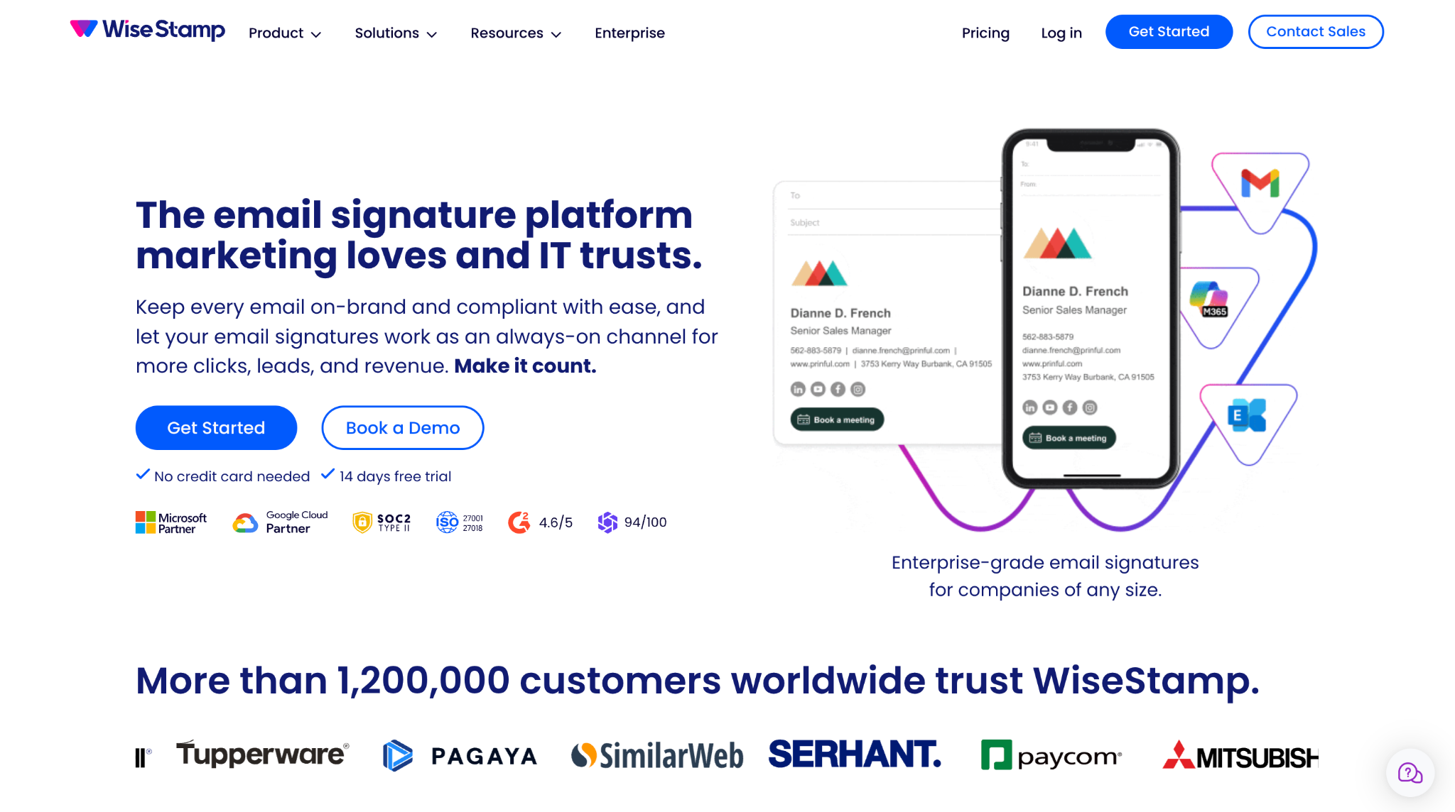 screenshot of WiseStamp homepage