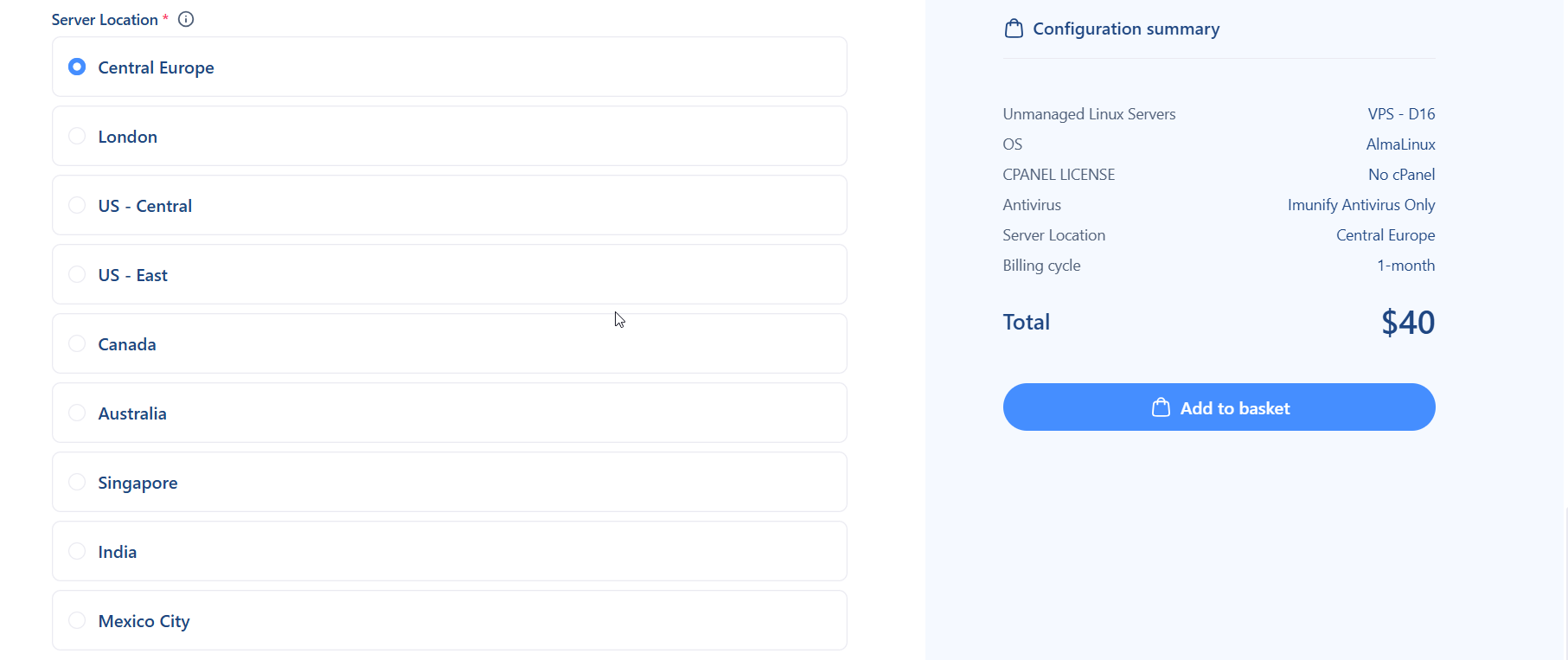 Verpex Pricing Page