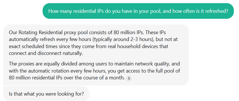 screenshot of Live chat conversation