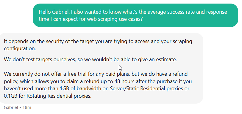 screenshot of Live chat conversation