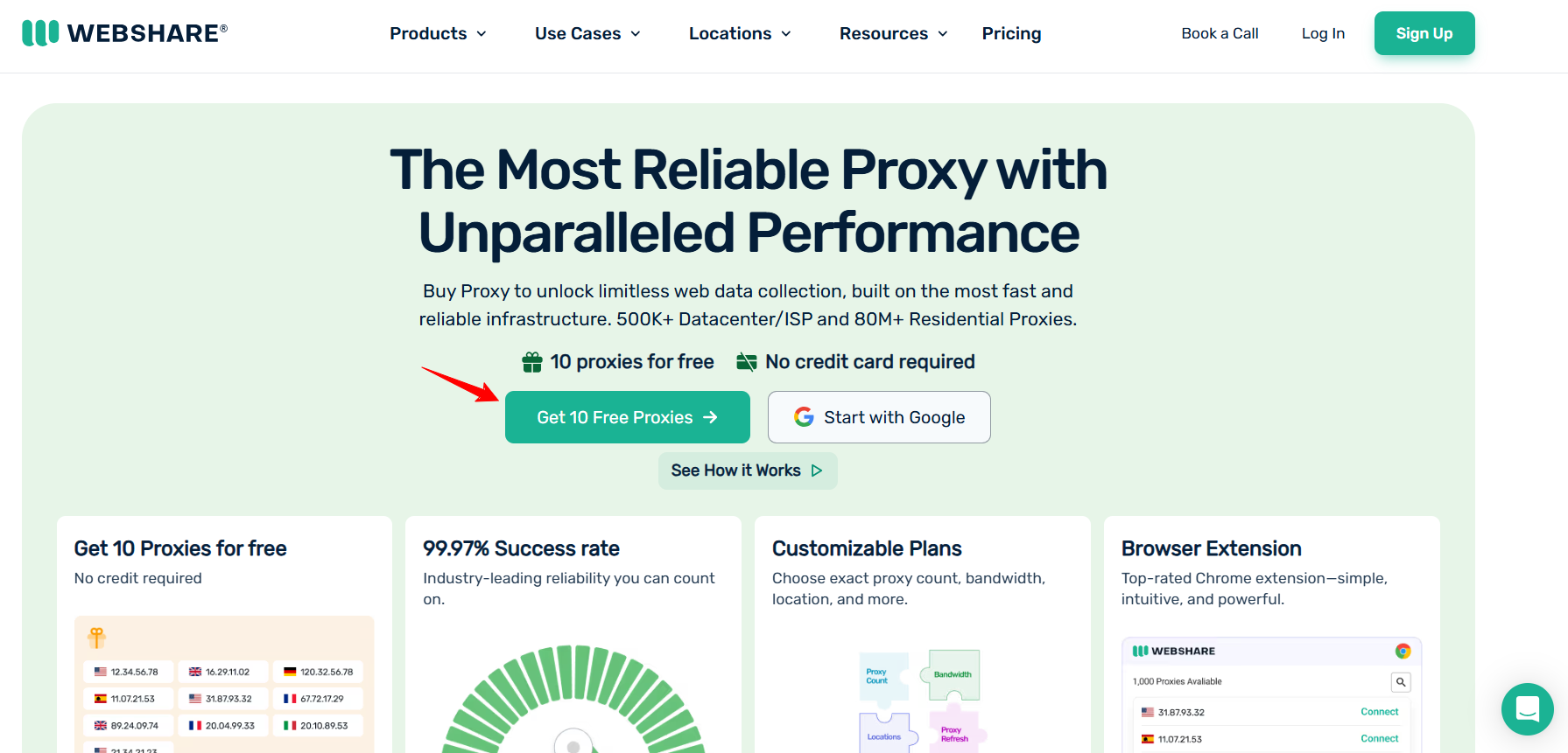 screenshot of Webshare homepage
