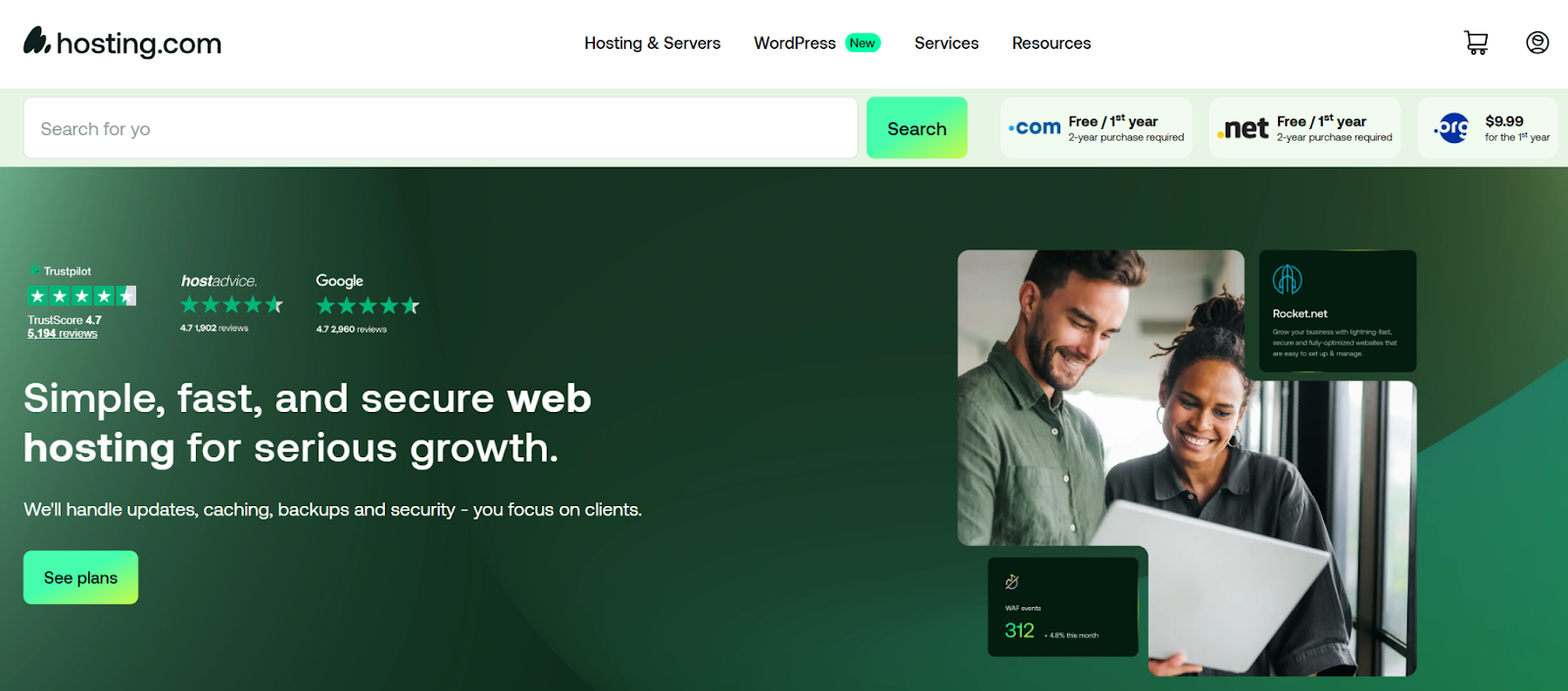 Hosting.com website hosting screenshot