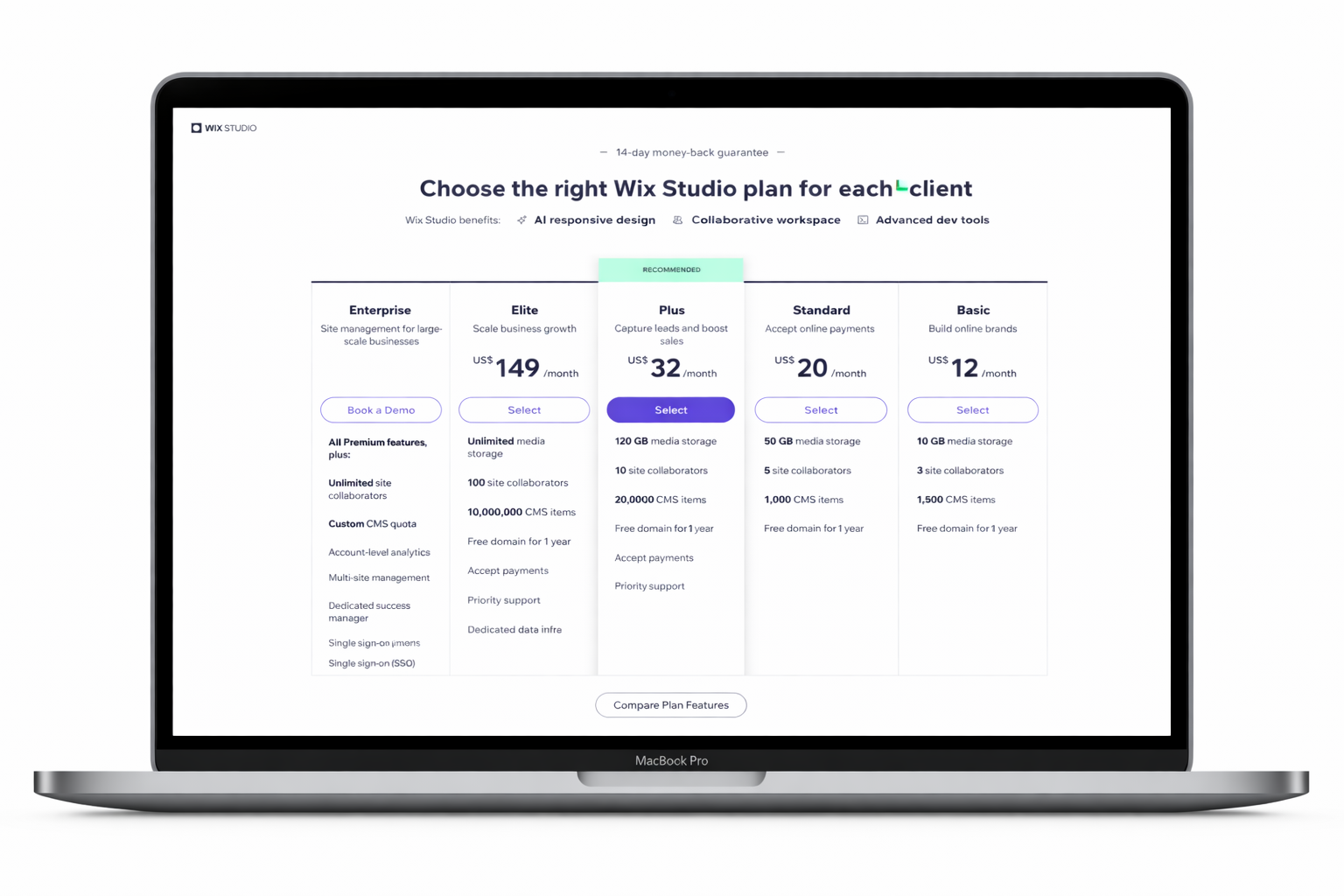 Illustration of Wix Studio hosting plans