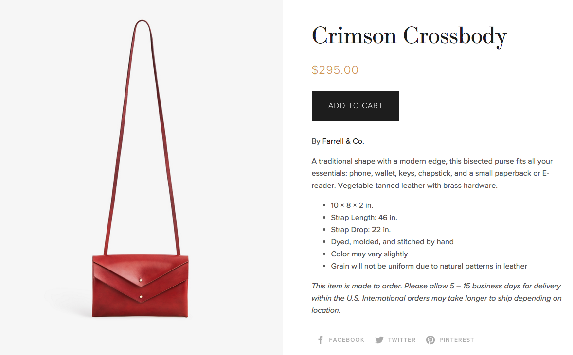 Squarespace product page design with content blocks and polished layout