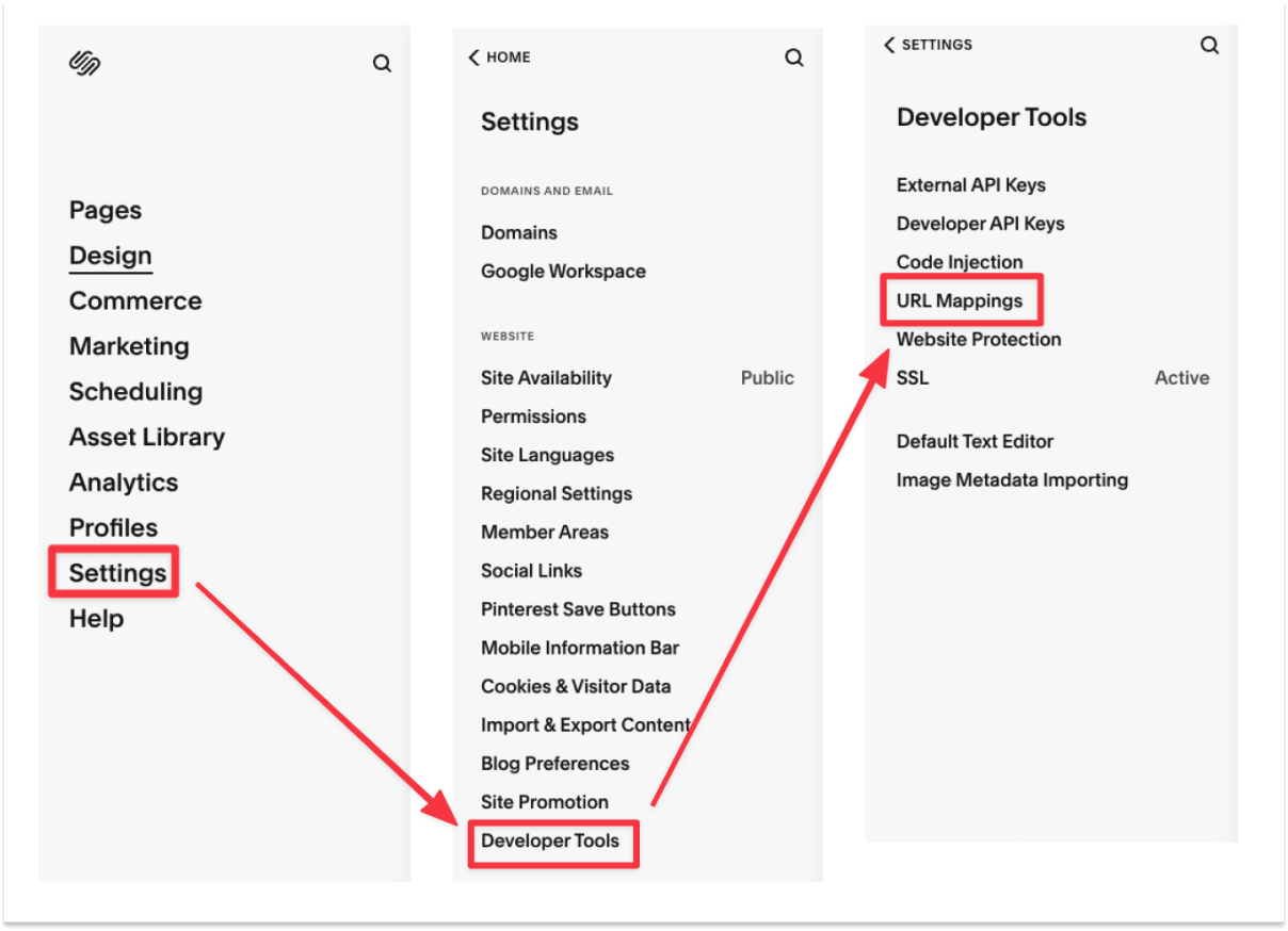 Squarespace URL mapping settings for manual redirect creation