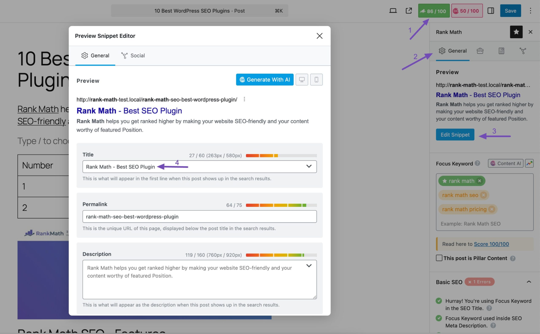 WordPress SEO plugin settings for meta tags templates and bulk editing