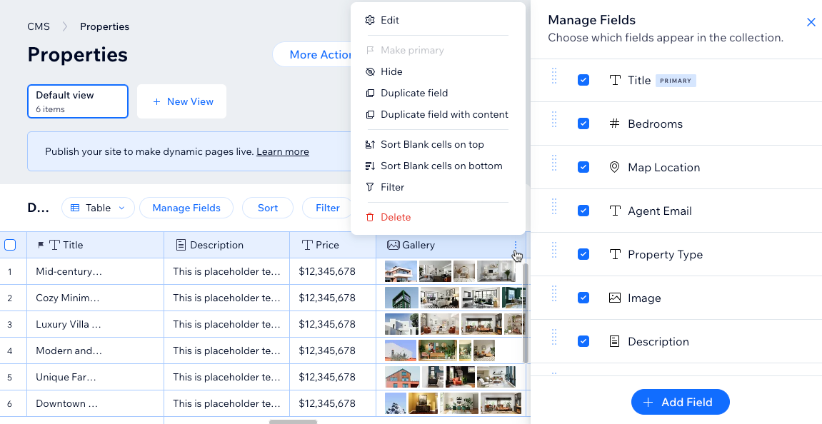 Wix blog SEO settings with AI content suggestions and post level SEO controls