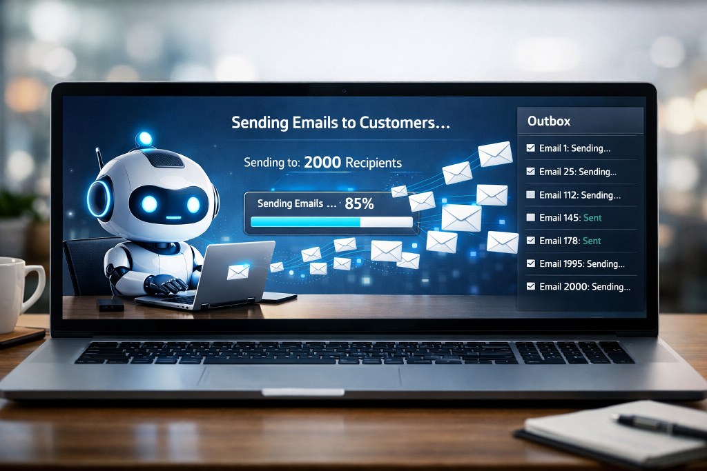 A bot sending automatic emails to 2000 customers.