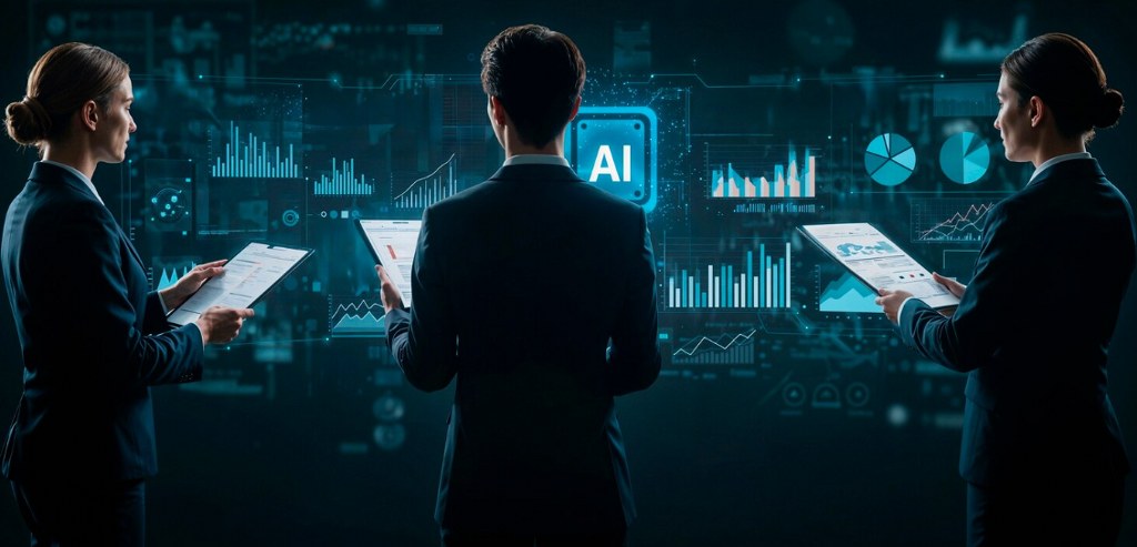 A team of analysts using AI.