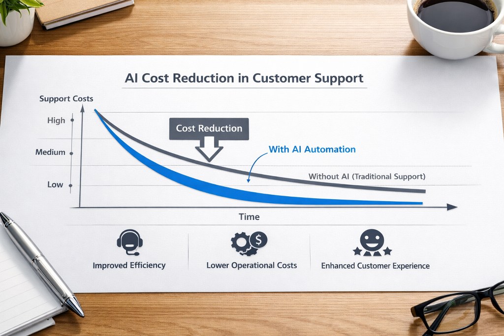 AI automation drives efficiency, reducing customer support costs while enhancing service quality.