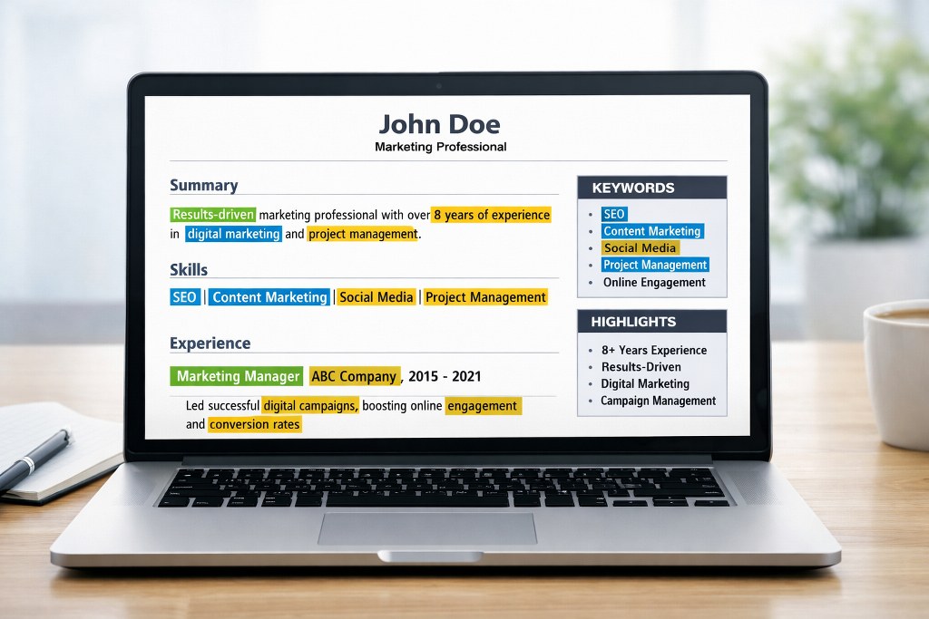 AI highlights keywords revealing candidate strengths and experience for recruiters.