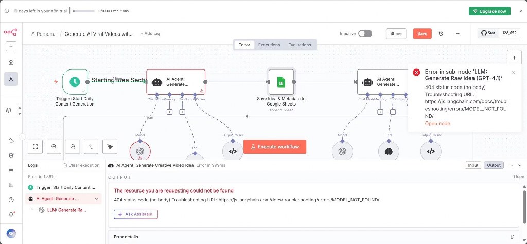 AI workflow error logs and troubleshooting