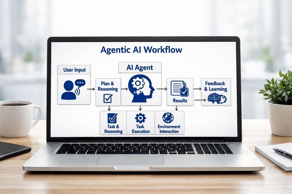 Agentic AI workflow executes reasoning, tasks, and learning seamlessly across dynamic environments.