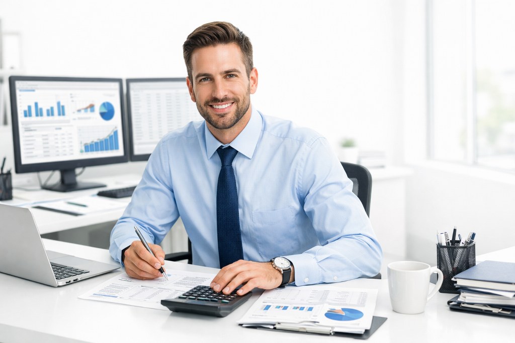 An Accounts Executive in his office.