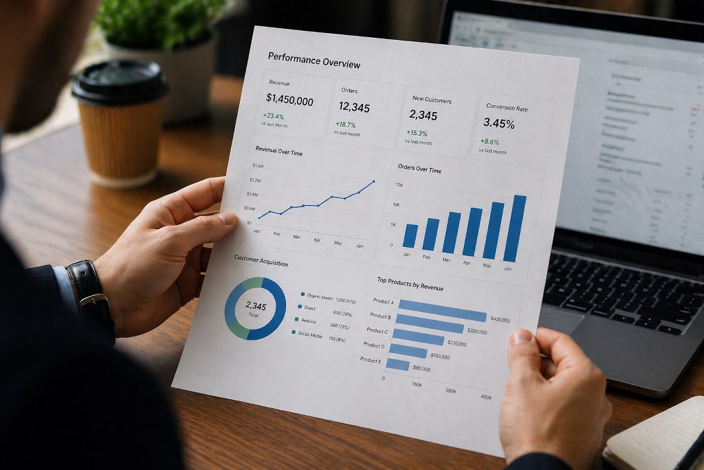 Analyzing performance in the office.