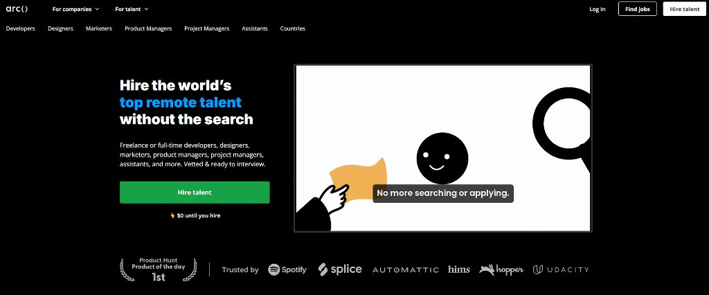 Arc.dev website homepage.