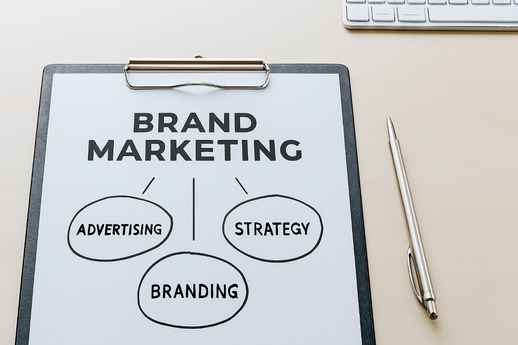 Brand marketing concept on a clipboard.