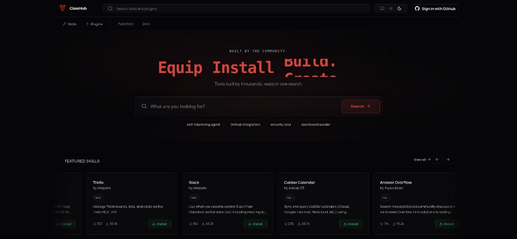 Browsing ClawHub marketplace for OpenClaw skills and plugins