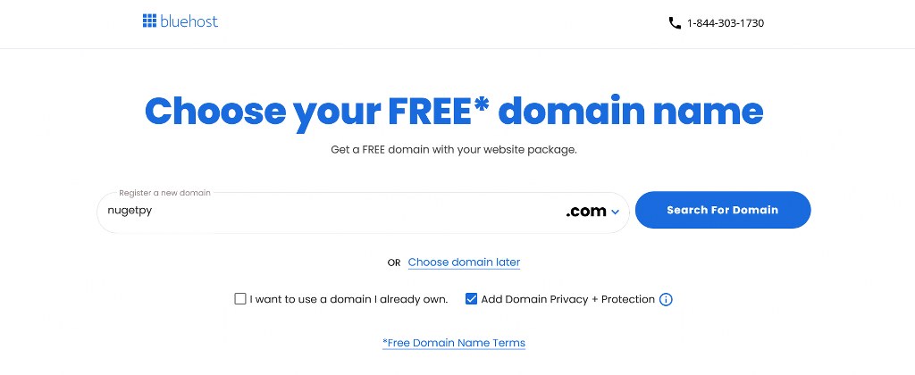Choosing a free domain during Bluehost setup