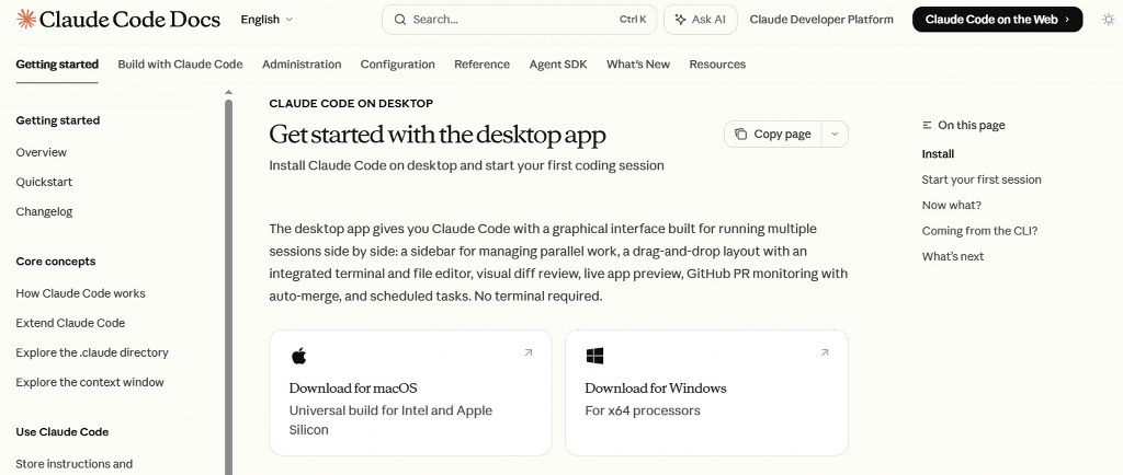 Claude Desktop app download page.