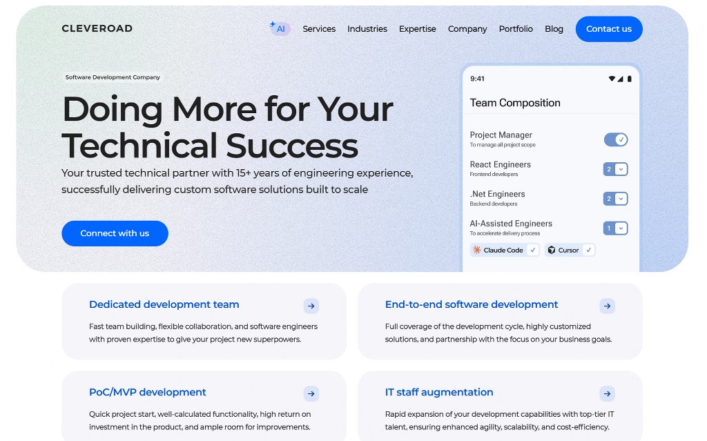 Cleveroad website homepage.