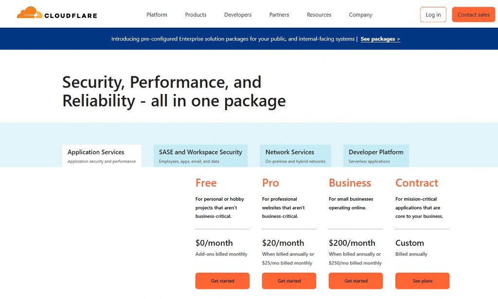 Cloudflare's pricing with the free tier included.
