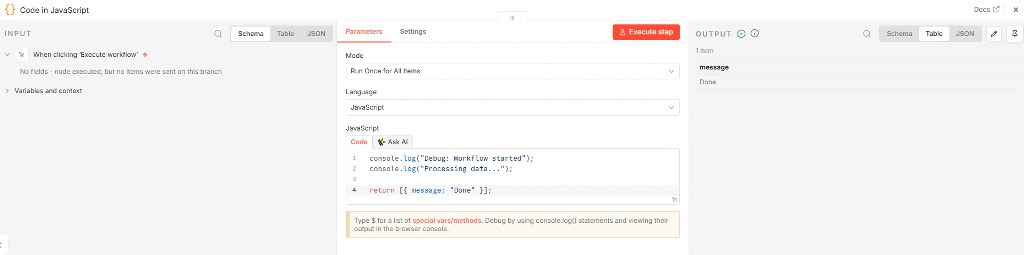 Code node logging helps debug workflows by exposing internal execution details.