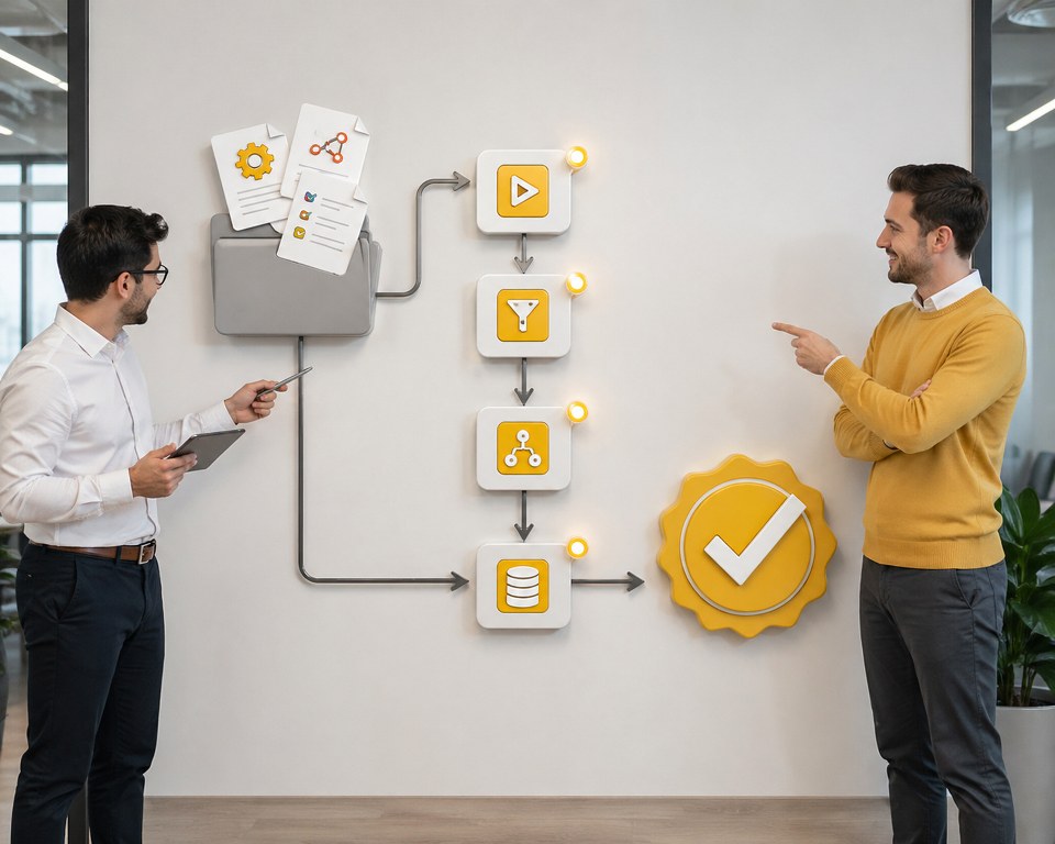 Corporate workflow discussion in modern office.